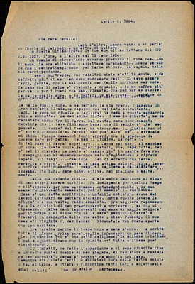 Bartolomeo Vanzetti typed letter (copy) to Luigia Vanzetti, [Charlestown], 6 April 1924