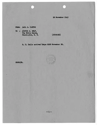 Cable from Lieutenant Colonel Gail Carter to Justin Wolf