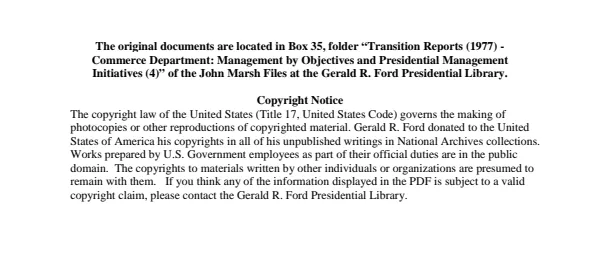 Transition Reports (1977) - Commerce Department: Management by Objectives and Presidential Management Initiatives (4)