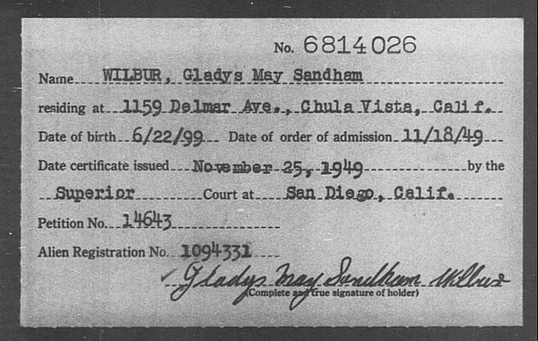 Wilbur, Gladys May Sandham - 1949