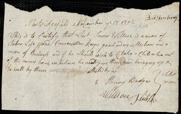 Mary Buckley indentured to apprentice with Samuel Wilcox of Partridgefield, 8 January 1793