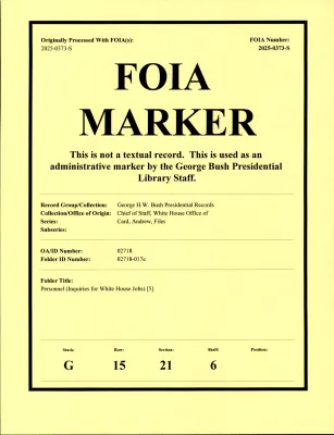 Personnel (Inquiries for White House Jobs) [5]