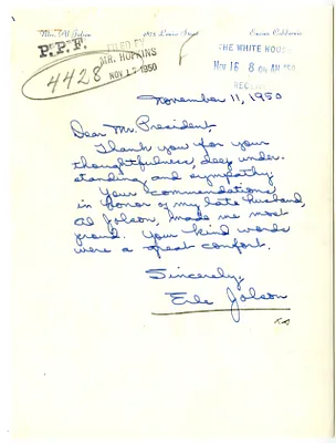 Correspondence Between President Harry S. Truman and Erle (Mrs. Al) Jolson