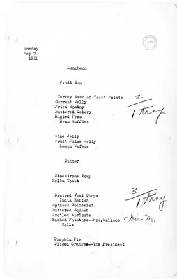 White House Luncheon and Dinner Menu