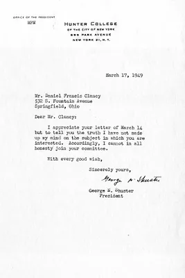 Letter from George Shuster to Daniel F. Clancy