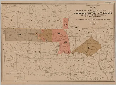 Map Showing the Territory Originally Assigned to the Cherokee "Nation of" Indians West of the Mississippi. Also the Boundaries of the Territory Now Occupied or Owned by Them