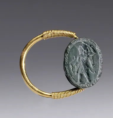 Scarab with Herakles Holding a Club and a Bow Set in a Swivel Ring