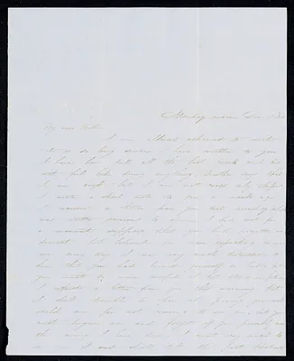 Letter to 'Bela' [Isabel M. Carret, Dedham, Mass.] from 'Willie' [William L. G. Peirce, Lincoln, Mass.], October-December 1854