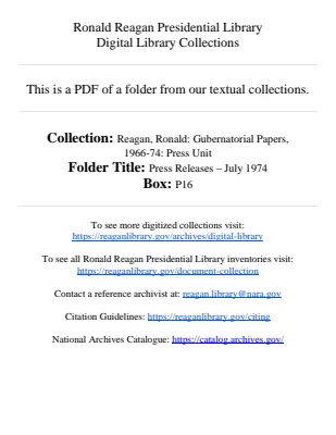 Press Releases - July 1974