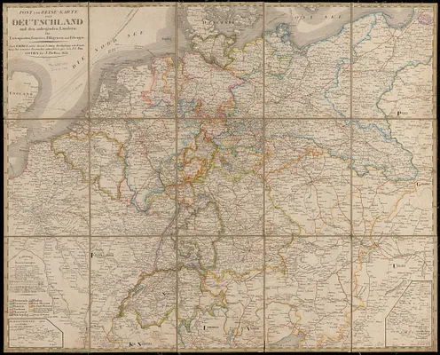 Post und reise-karte von Deutschland und den anliegenden ländern