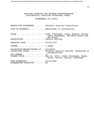 May 26, 1975 - Ford, Kissinger, Simon, Burns, Morton, Dunlop, Greenspan