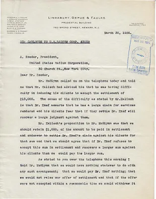 Letters Received to A. Roeder, March 30, 1926