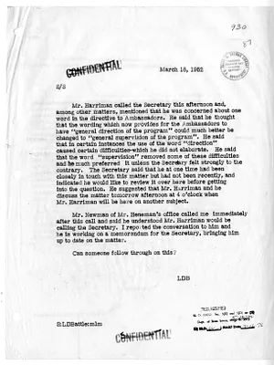 Memorandum of Telephone Conversation with Secretary of State Dean Acheson and Averell Harriman