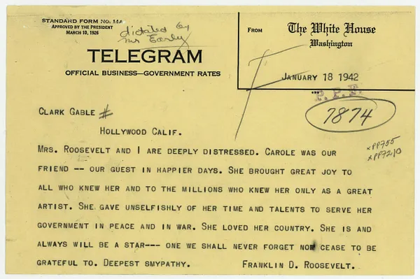 Telegram, Franklin Roosevelt to Clark Gable