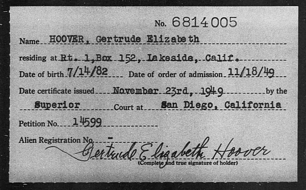 Hoover, Gertrude Elizabeth - 1949
