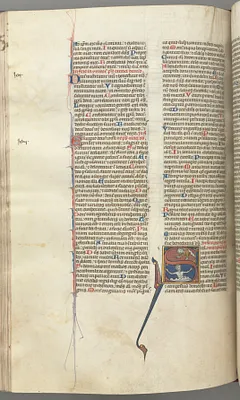 Fol. 224v, Psalm 68, historiated initial S, David in the water appealing to God above