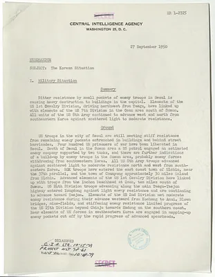 Memorandum from R. H. Hillenkoetter, Korean Situation