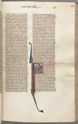 Fol. 98r, Kings I, historiated initial F, Elkanah and Hannah kneeling before an altar with God appearing above
