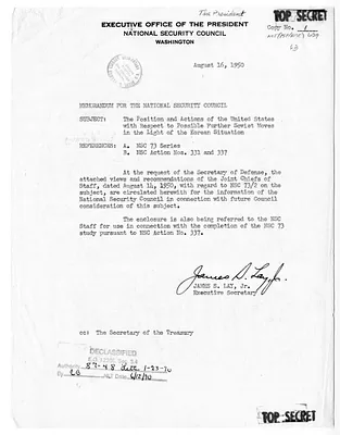 Memorandum from James S. Lay, Jr. to the National Security Council with Attachment