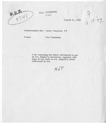 Correspondence Between President Harry S. Truman and Humphrey Bogart, with Related Material