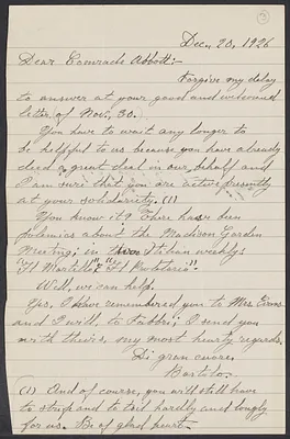 Sacco-Vanzetti Case Records, 1920-1928. Correspondence. Bartolomeo Vanzetti to Leonard Abbott, December 20, 1926. Box 39, Folder 7, Harvard Law School Library, Historical & Special Collections