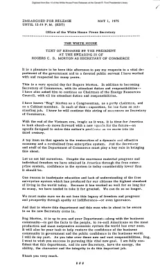 Text of Remarks by the President at the Swearing in of Rogers C. B. Morton as Secretary of Commerce [Ford Speech or Statement]