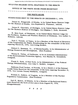 Nominations Sent to Senate [Position Appointments and Resignations]