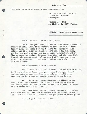 Presidential Press Conference #20 (October 12, 1971) (Set I)
