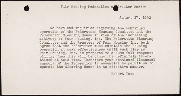 Note requesting financial support of Federation to continue operation of the Clearing House