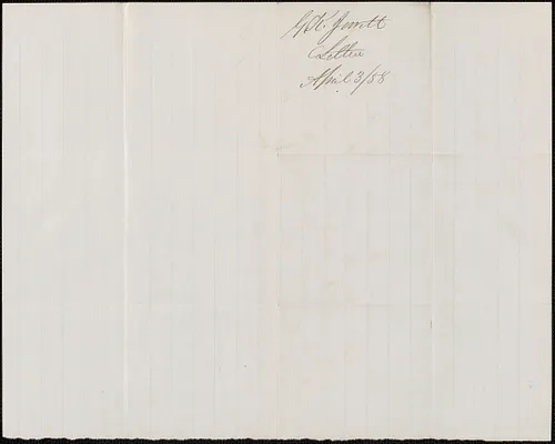 G. K. Jewett to W. A. Harrington, 3 April 1858
