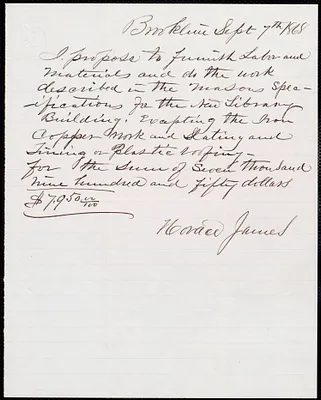 Estimate of mason work for library building