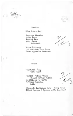 White House Luncheon and Dinner Menu