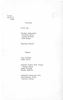 White House Luncheon and Dinner Menu