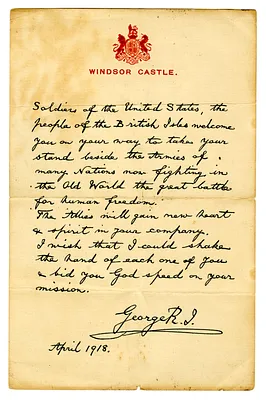 Letter from King George V to Soldiers of the United States