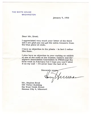 Letter to Stephen Brod from President Harry S. Truman