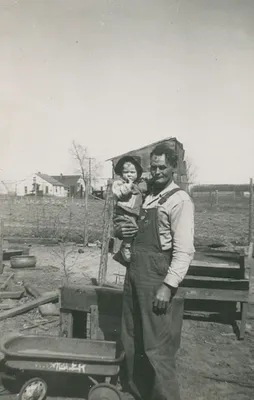 Baby Frank Marvets and Don Snyder on Farm, 1930