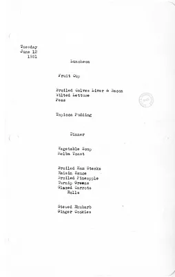White House Luncheon and Dinner Menu