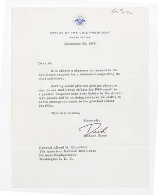 Doc. No. 313c: Endorsement of the 1960 American Red Cross Campaign by Vice President Richard Nixon