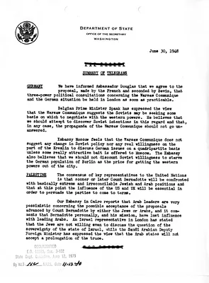 Memorandum, State Department Summary of Telegrams