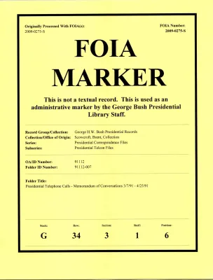 Presidential Telephone Calls--Memorandum of Conversations 3/7/91-4/25/91