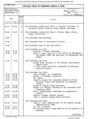 President Gerald R. Ford's Daily Diary, June 09, 1976