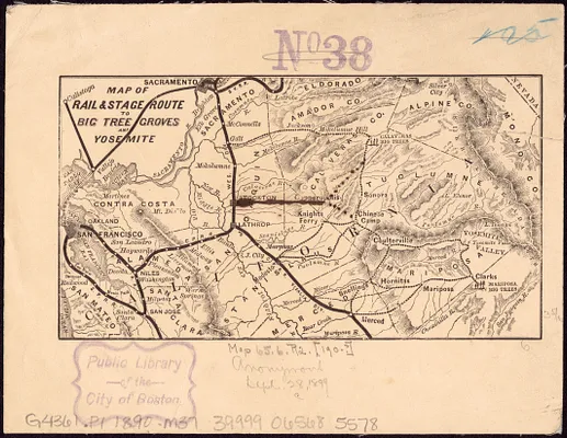 Map of rail & stage route to Big Tree Groves and Yosemite