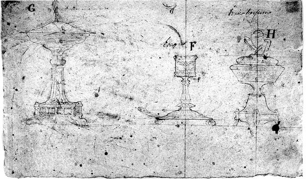 Sketches of a Candleholder and Perfume Burners