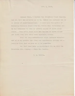 Other, Report of Visit, Waterbury Clock Company, February 3, 1917