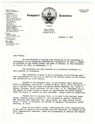 Letter to Verne E. Chaney from Melvin D. Hildreth, of the 1949 Inaugural Committee