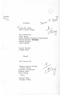 White House Luncheon and Dinner Menu