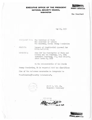 Memorandum from James Lay to Secretary of State Dean Acheson, Secretary of Defense Robert Lovett, and the Chairman of the Atomic Energy Commission