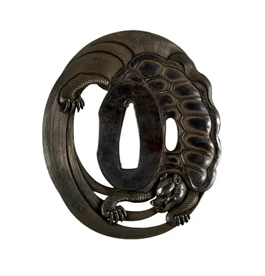 Tsuba with a Long-lived Tortoise (Minogame) with a Tail of Seaweed