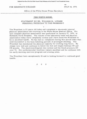 Statement by Dr. William M. Lukash, Personal Physician to the President