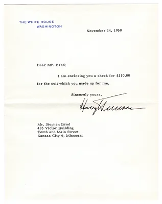 Letter to Stephen Brod from President Harry S. Truman